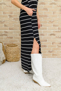 Striped Maxi Dress In Black - 1985 the VAULT Boutique