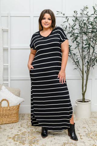 Striped Maxi Dress In Black - 1985 the VAULT Boutique