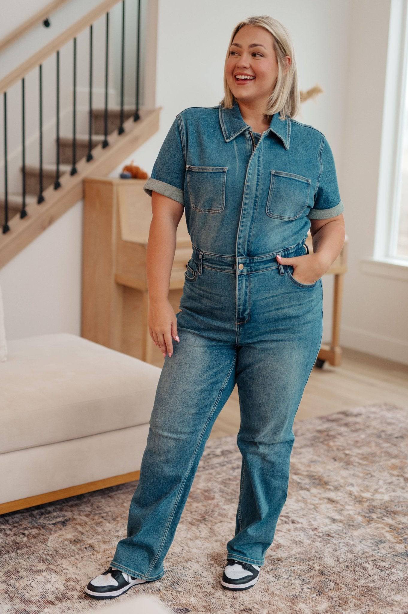 Sylvia Short Sleeve Denim Jumpsuit - 1985 the VAULT Boutique