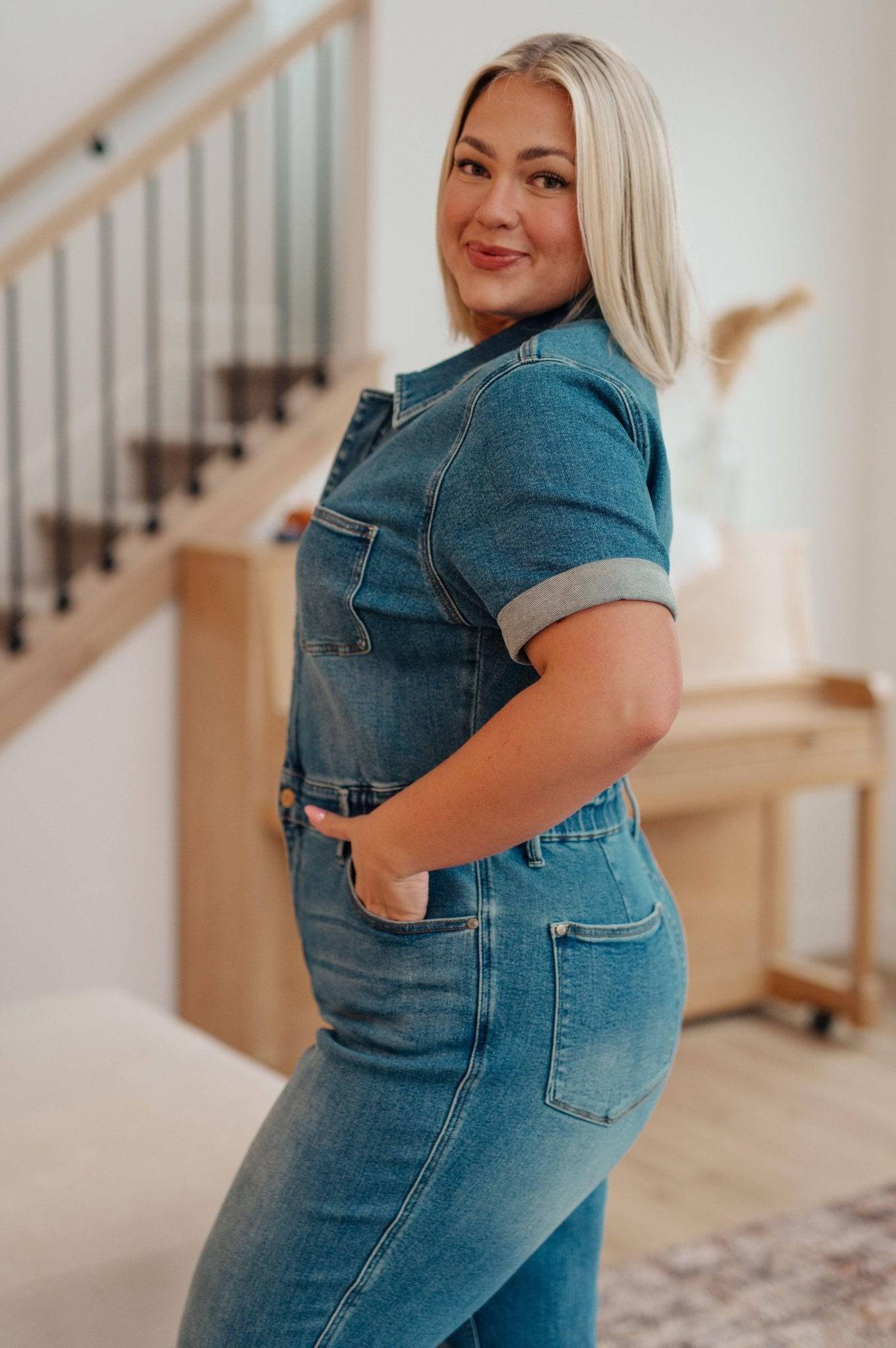 Sylvia Short Sleeve Denim Jumpsuit - 1985 the VAULT Boutique