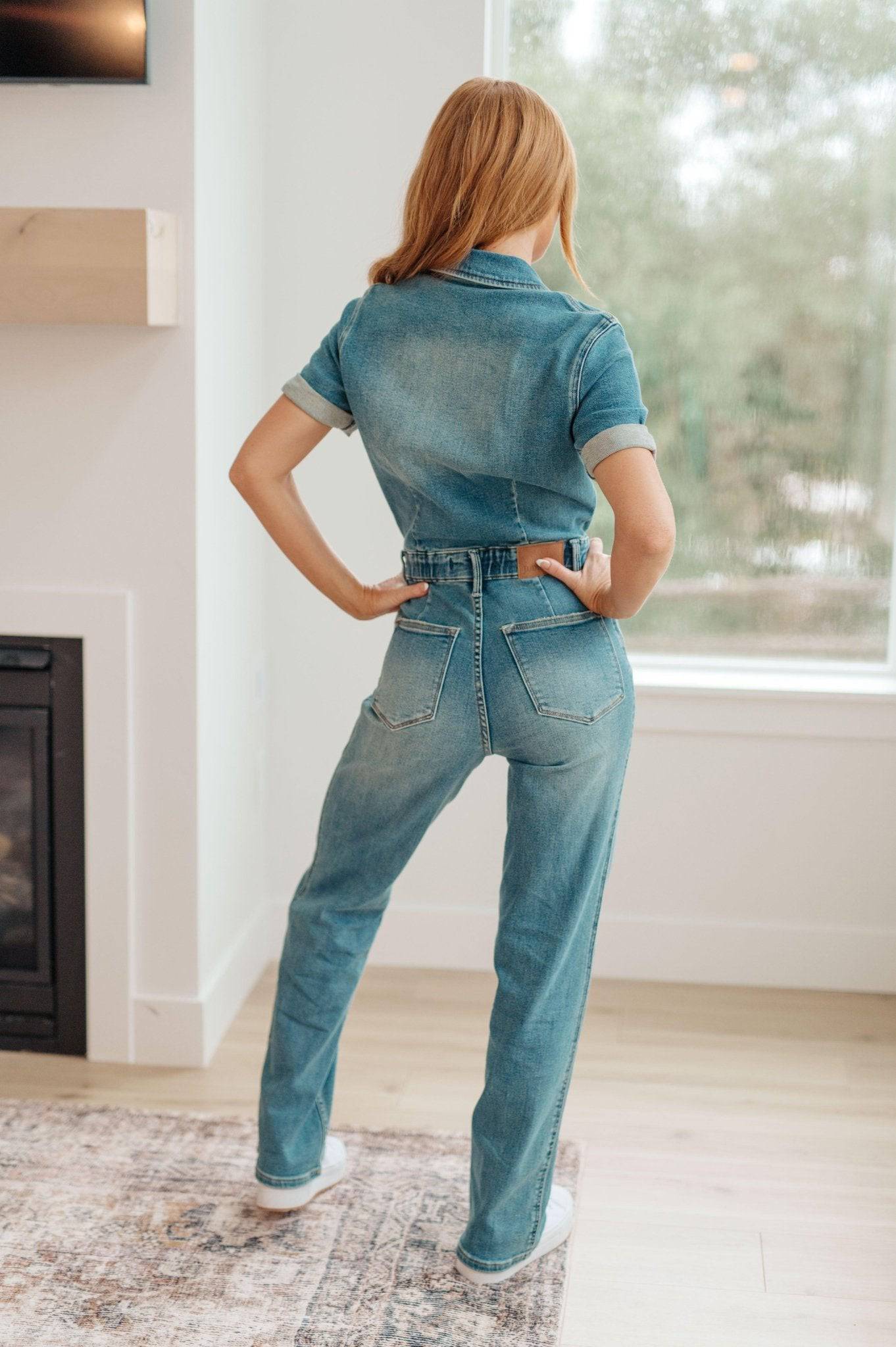 Sylvia Short Sleeve Denim Jumpsuit - 1985 the VAULT Boutique