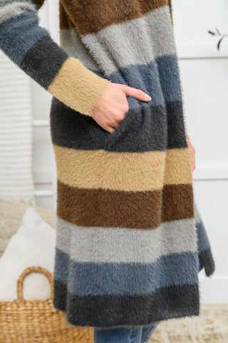 Fuzzy Longline Cardigan In Blue & Cocoa - 1985 the VAULT Boutique