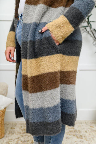 Fuzzy Longline Cardigan In Blue & Cocoa - 1985 the VAULT Boutique