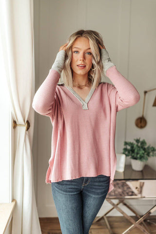 Mia Waffle Knit Long Sleeve In Pink - 1985 the VAULT Boutique