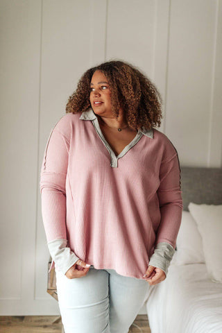 Mia Waffle Knit Long Sleeve In Pink - 1985 the VAULT Boutique