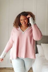 Mia Waffle Knit Long Sleeve In Pink - 1985 the VAULT Boutique