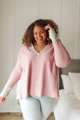 Mia Waffle Knit Long Sleeve In Pink - 1985 the VAULT Boutique