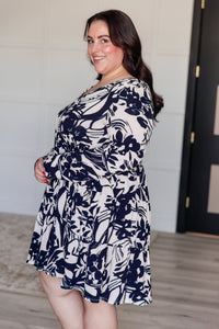 Worthwhile Moment Floral Tiered Dress in Oatmeal and Navy - Happily Ever Atchison Shop Co.