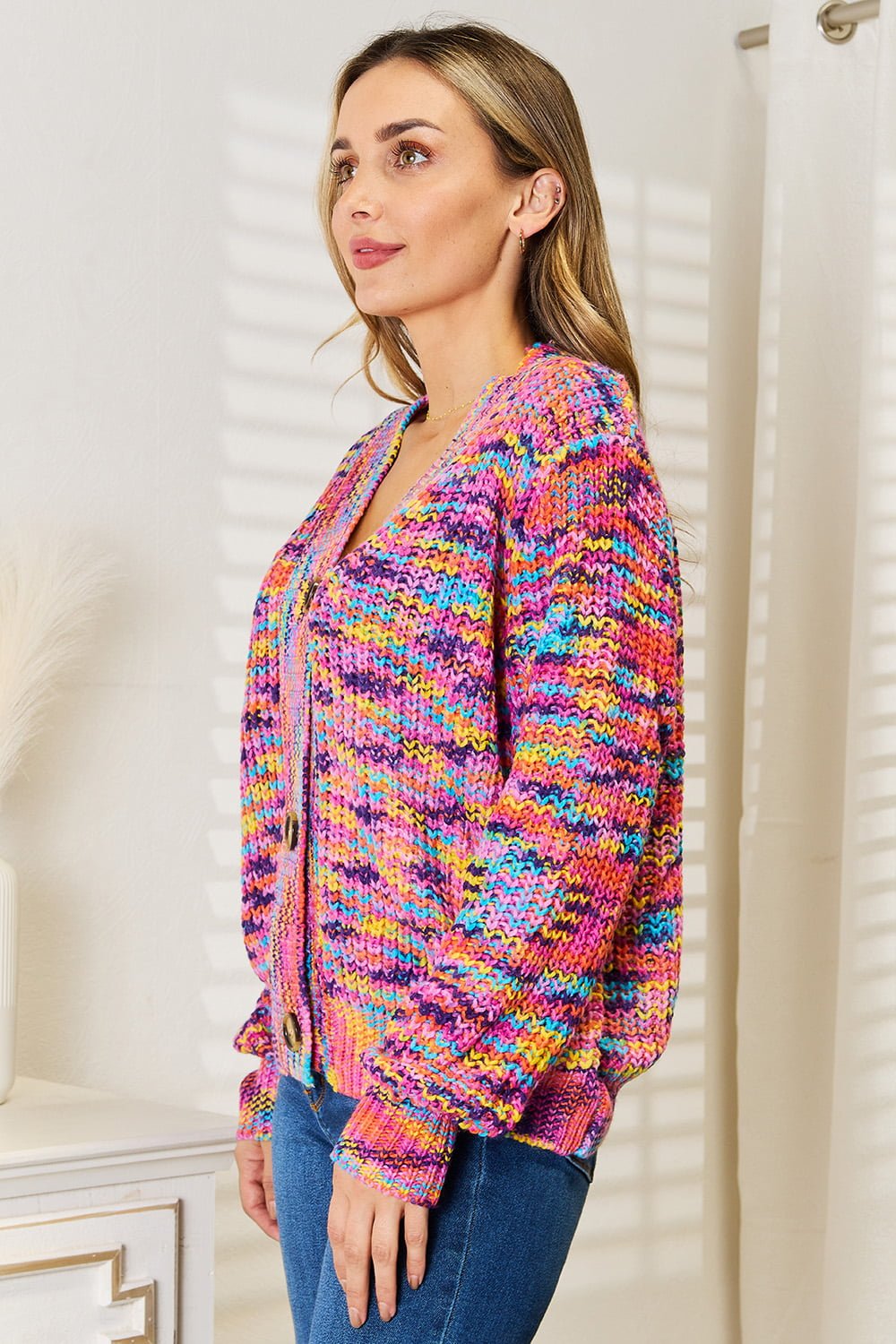 Woven Right V - Neck Long Sleeve Cardigan - Happily Ever Atchison Shop Co.