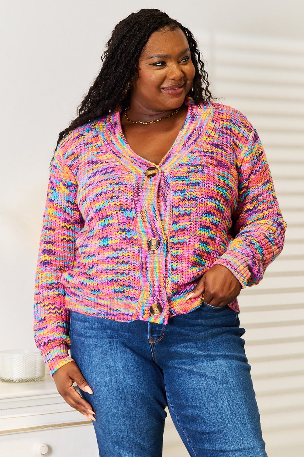 Woven Right V - Neck Long Sleeve Cardigan - Happily Ever Atchison Shop Co.