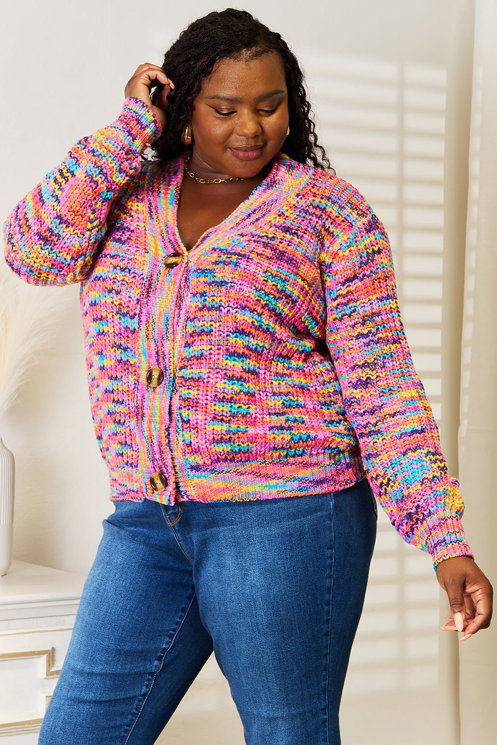 Woven Right V - Neck Long Sleeve Cardigan - Happily Ever Atchison Shop Co.