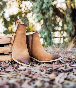 Wylie Suede Ankle Boot in Tan - 1985 the VAULT Boutique