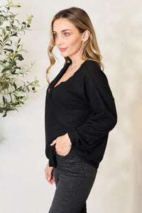 Zenana Buttoned Long Sleeve Blouse - Happily Ever Atchison Shop Co.