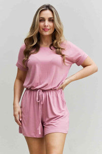 Zenana Chilled Out Full Size Short Sleeve Romper in Light Carnation Pink - Happily Ever Atchison Shop Co.