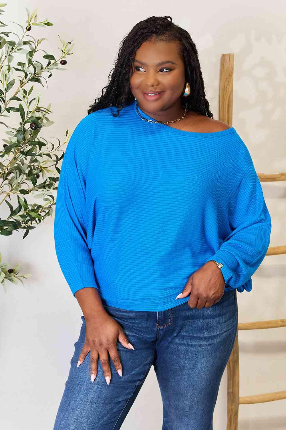 Zenana Full Size Round Neck Batwing Sleeve Blouse - Happily Ever Atchison Shop Co.