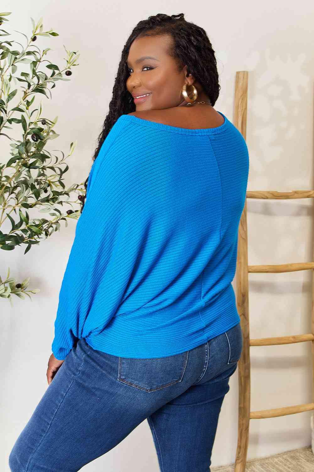 Zenana Full Size Round Neck Batwing Sleeve Blouse - Happily Ever Atchison Shop Co.