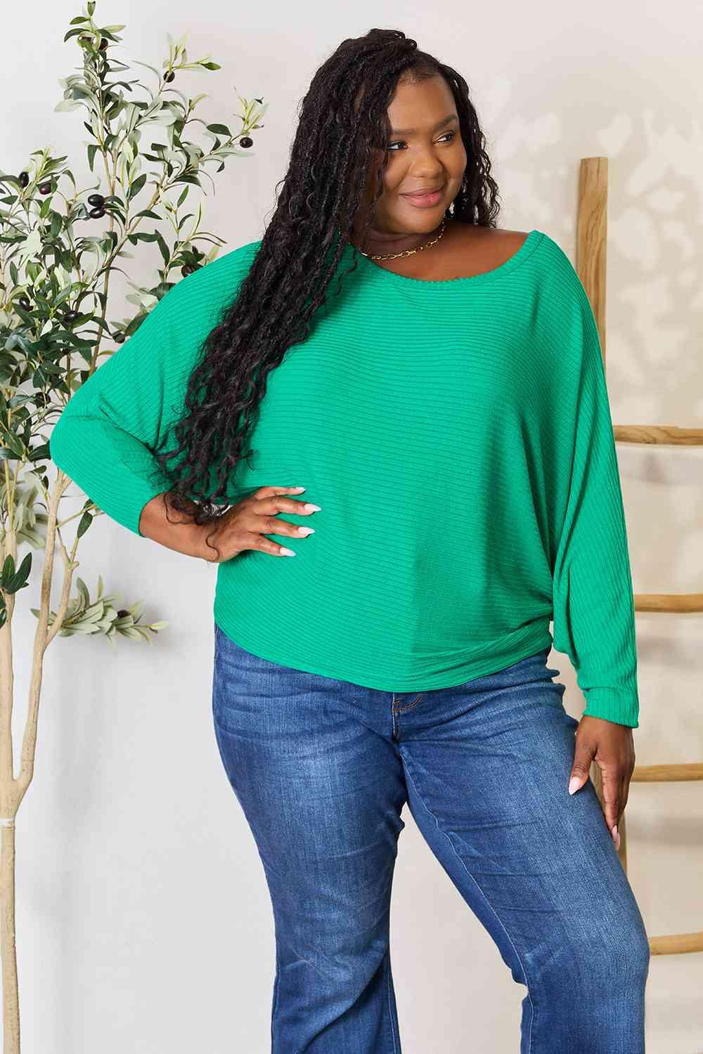 Zenana Full Size Round Neck Batwing Sleeve Blouse - Happily Ever Atchison Shop Co.