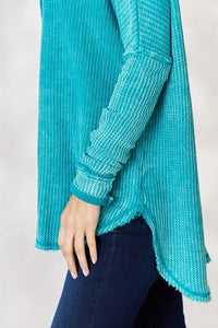 Zenana Oversized Washed Waffle Long Sleeve Top - Happily Ever Atchison Shop Co.